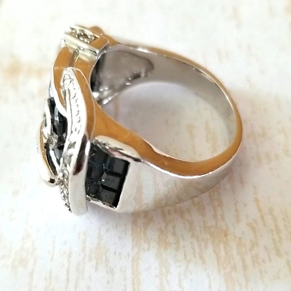 NWT Silver Tone and Black Crystal Rhinestone Belt Buckle Ring SZ 8 - Picture 8 of 16